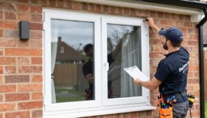 Professional window installation team working on double glazed windows